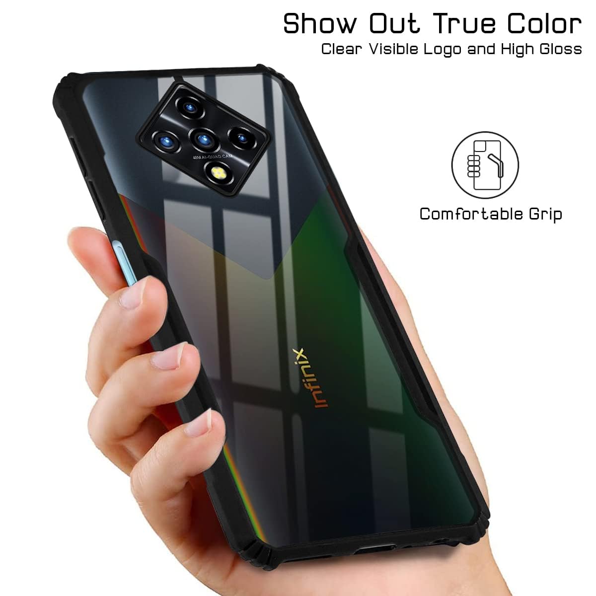 For Infinix Zero 8i | Zero 8 Back Case Cover (Shockproof with Polycarbonate Clear Panel | Professional Black)