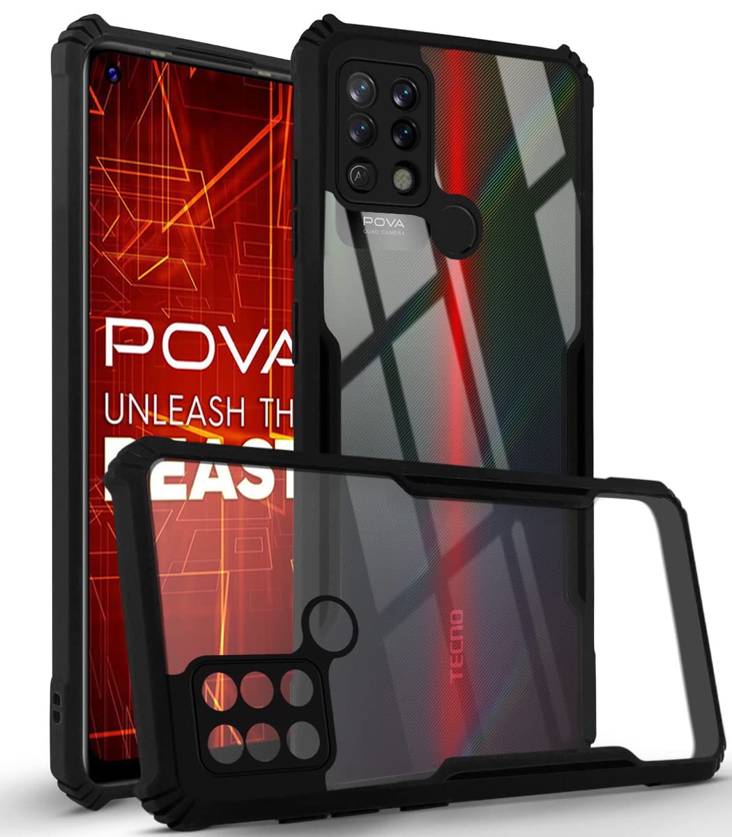 For Tecno Pova Back Cover Case (Crystal Glass Back | Camera Protection | Shockproof Bumpers)
