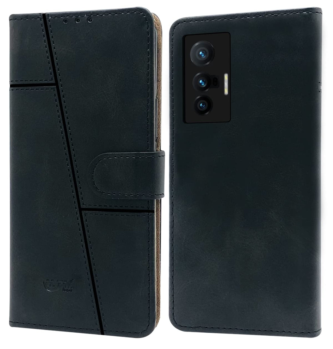 For Vivo X70 Flip Cover Case (Stitched Leather Finish | Magnetic Closure | Inner TPU | Foldable Stand | Wallet Card Slots)