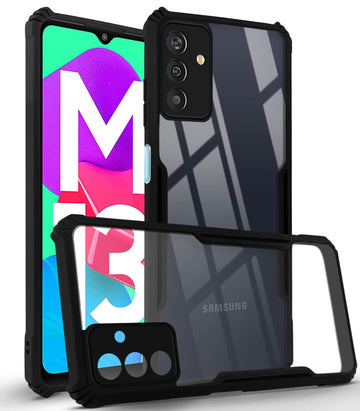 For Samsung Galaxy M13 4G Back Cover Case (Crystal Glass Back | Camera Protection | Shockproof Bumpers)