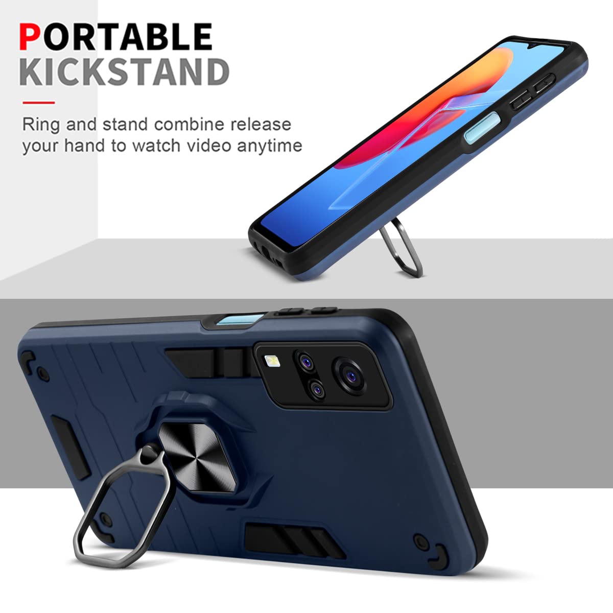 For Vivo Y31 (2021) Back Cover Case (Dual Layer Hybrid Armor | Ring Holder & Kickstand in-Built | 360 Degree Shockproof)