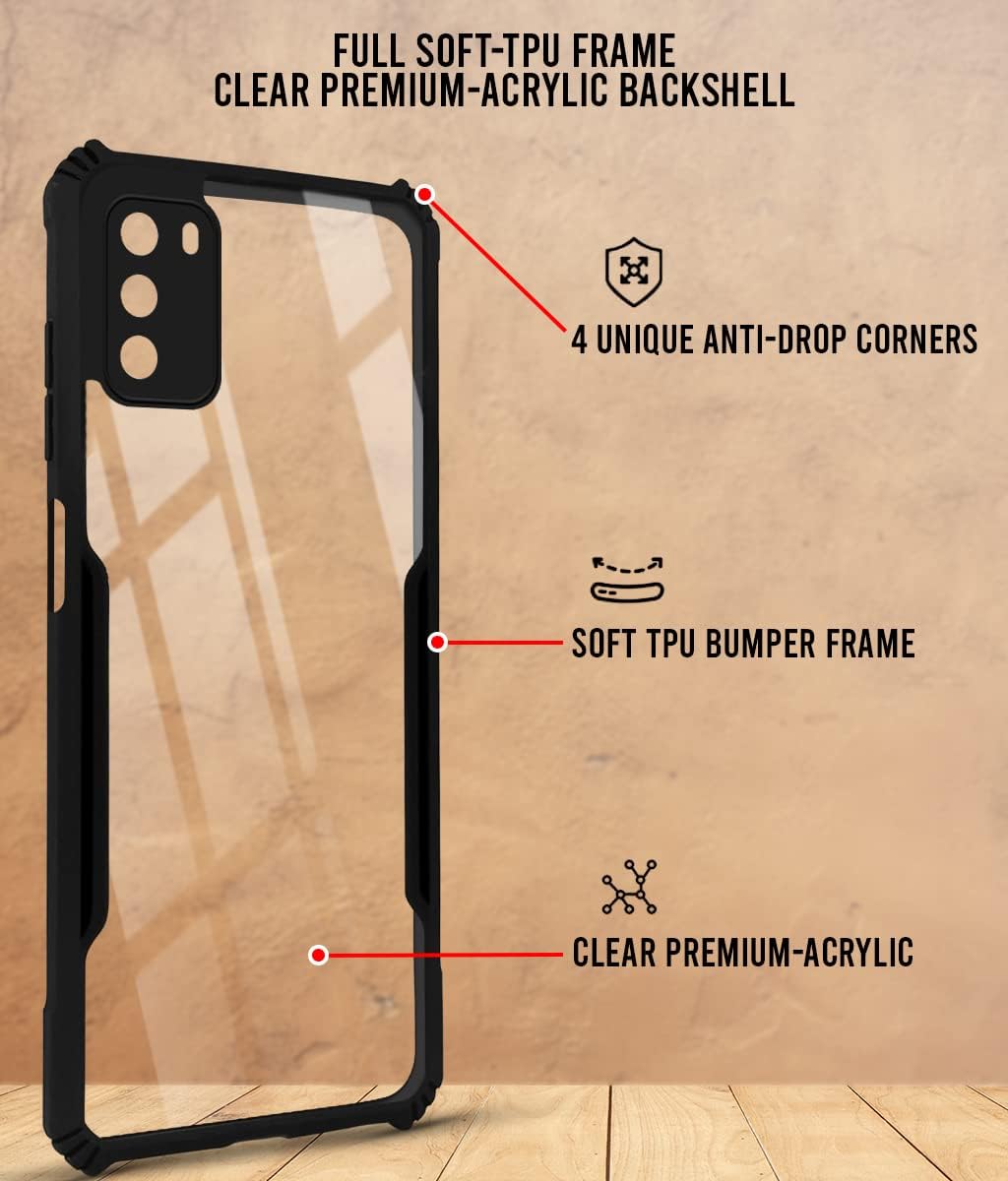 For Poco M3 Back Cover Case (Shockproof with Polycarbonate Clear Panel)