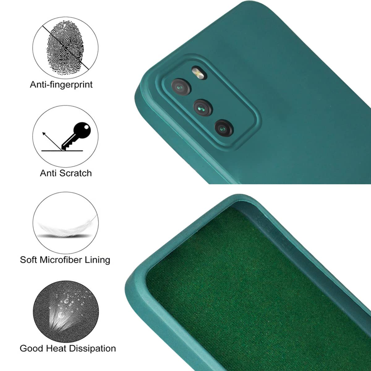 For Poco M3 Back Cover Case (Matte Finish Silicone with Inside Fiber Cloth)