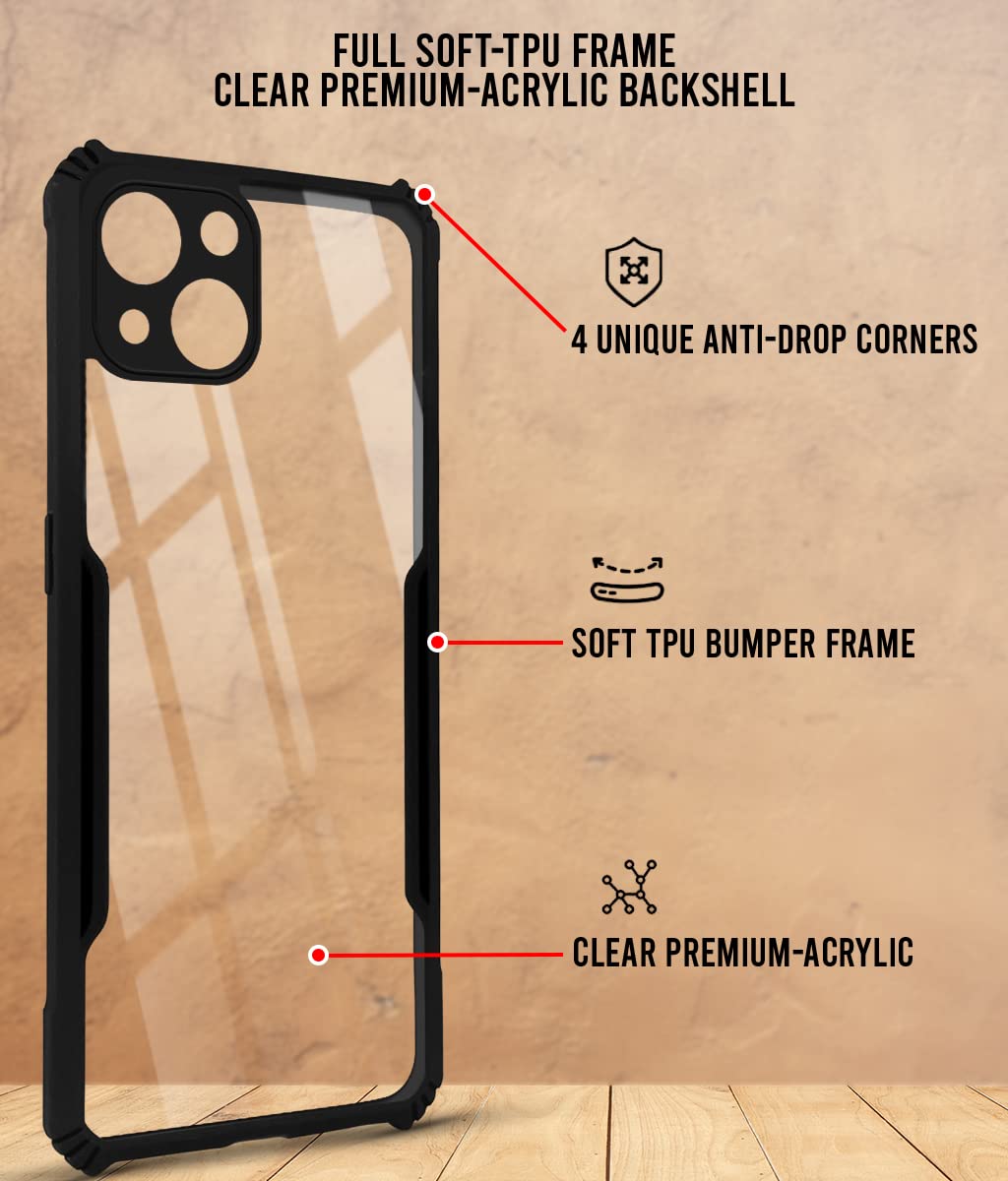 For Apple iPhone 13 Mini Back Cover Case (Crystal Glass Back | Camera Protection | Shockproof Bumpers)