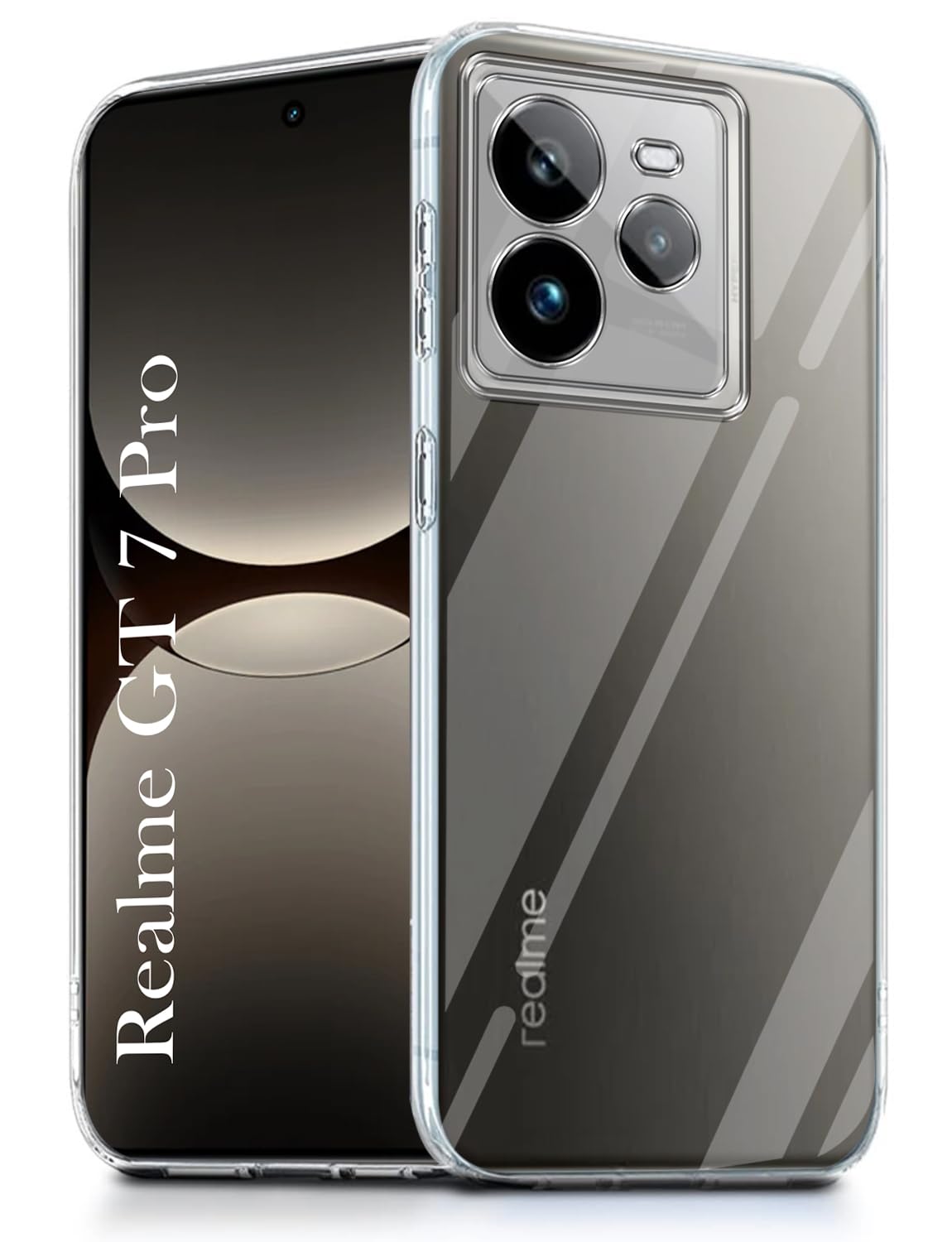 For Realme GT 7 Pro Back Cover ( Silicone Clear Shockproof Case with Camera Protection and Dust Plugs | Transparent)