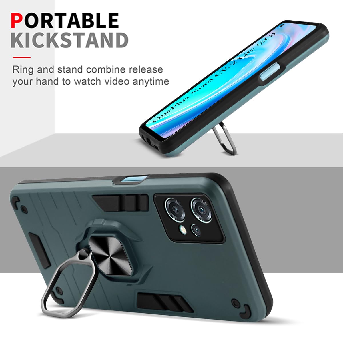 For OnePlus Nord CE 2 Lite 5G Back Cover Case (Dual Layer Hybrid | Ring Holder & Kickstand | 360 Degree Shockproof Protection)