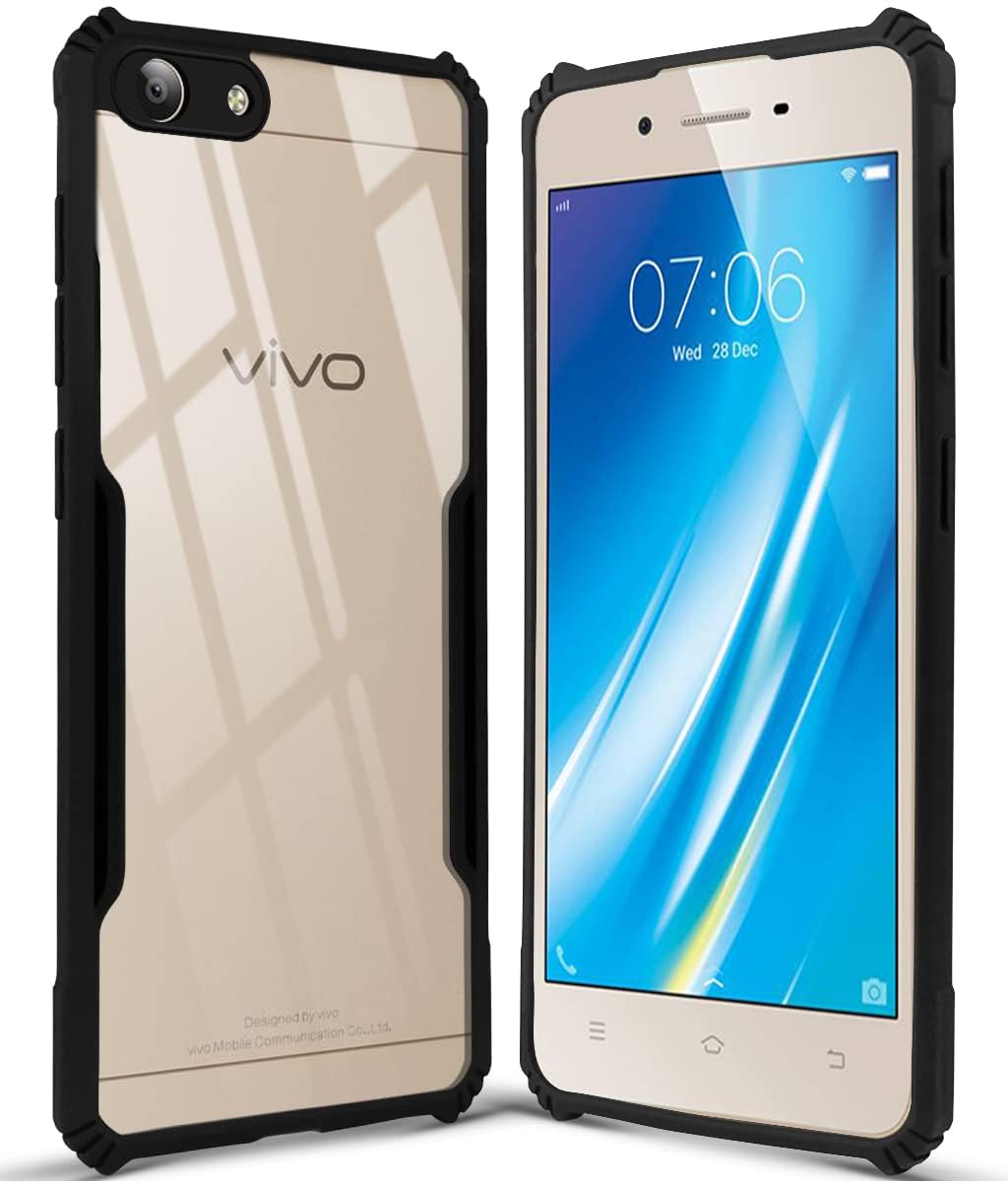 For Vivo Y53 Back Cover Case(Shockproof with Polycarbonate Clear Panel | Professional Black)