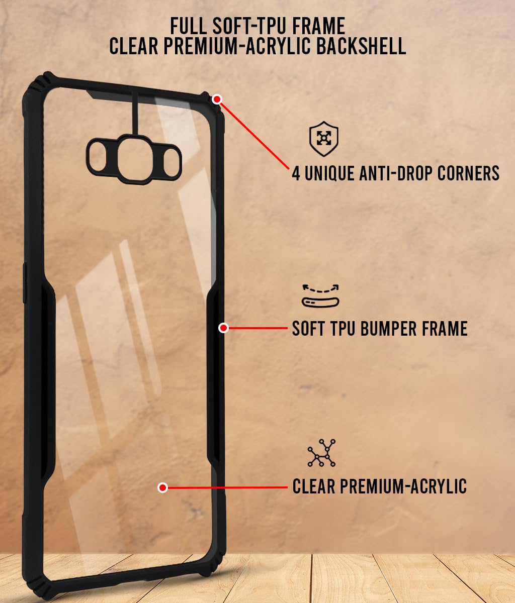 For Samsung Galaxy J7 2016 Back Cover Case( Shockproof with Polycarbonate Clear Panel | Professional Black)