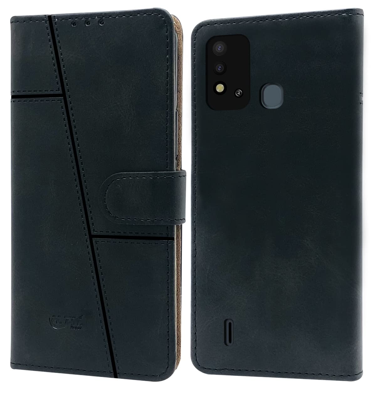 For Itel Vision 2s Flip Cover Case (Stitched Leather Finish | Magnetic Closure | Inner TPU | Foldable Stand | Wallet Card Slots)