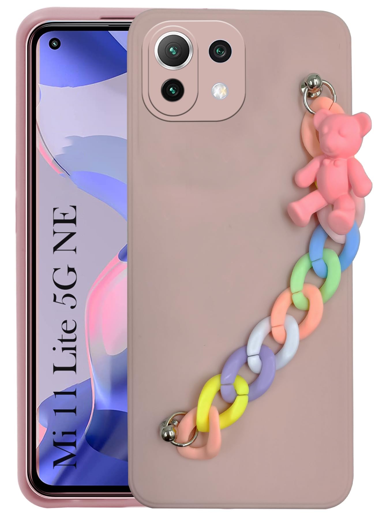 For Xiaomi 11 Lite 5G NE Back Cover Girls Case with Bracelet (Wrist Hanging Chain | Teddy Toy Cartoon)