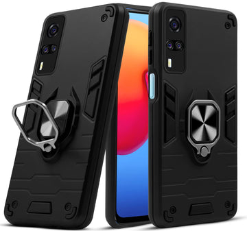 For Vivo Y31 (2021) Back Cover Case (Dual Layer Hybrid Armor | Ring Holder & Kickstand in-Built | 360 Degree Shockproof)