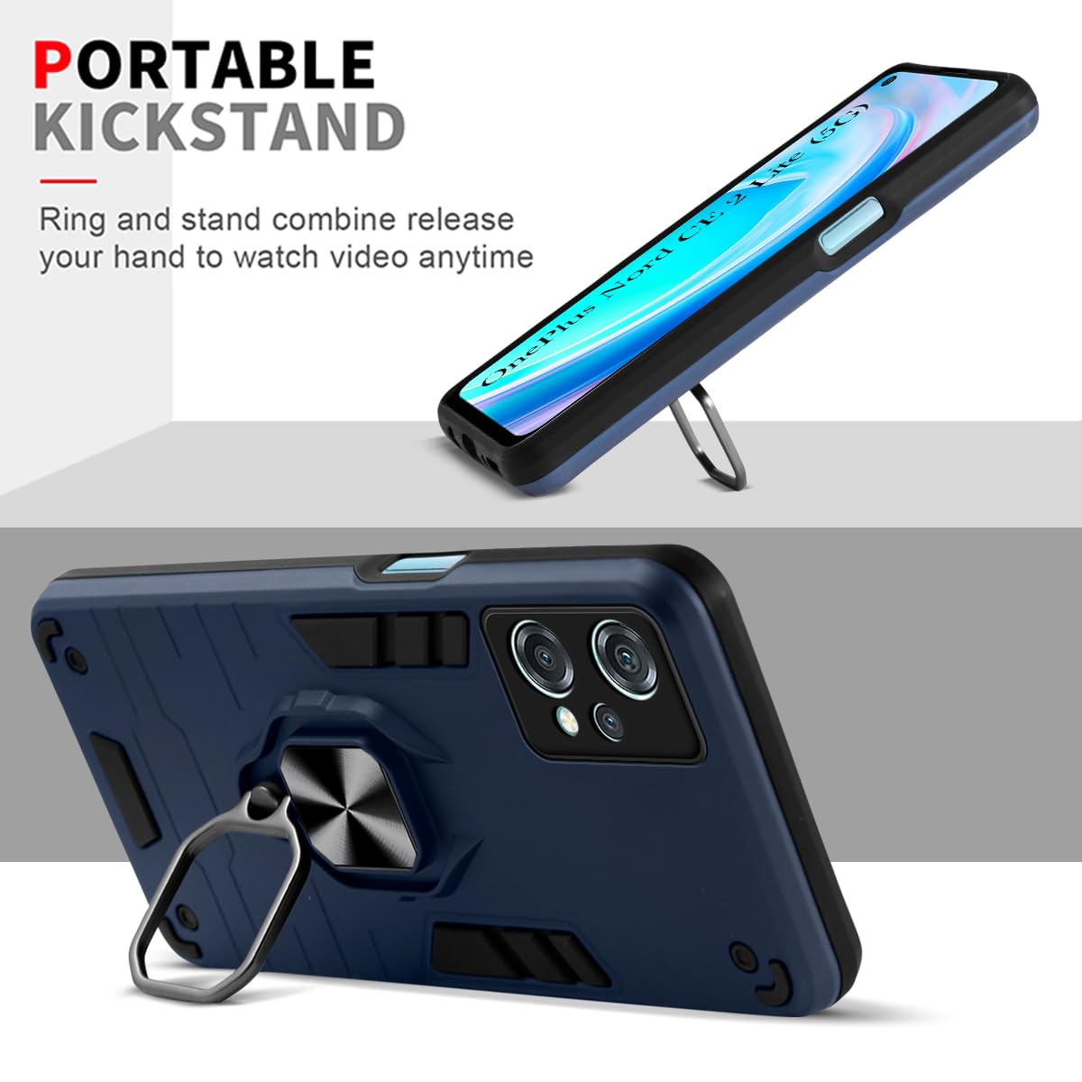 For OnePlus Nord CE 2 Lite 5G Back Cover Case (Dual Layer Hybrid | Ring Holder & Kickstand | 360 Degree Shockproof Protection)