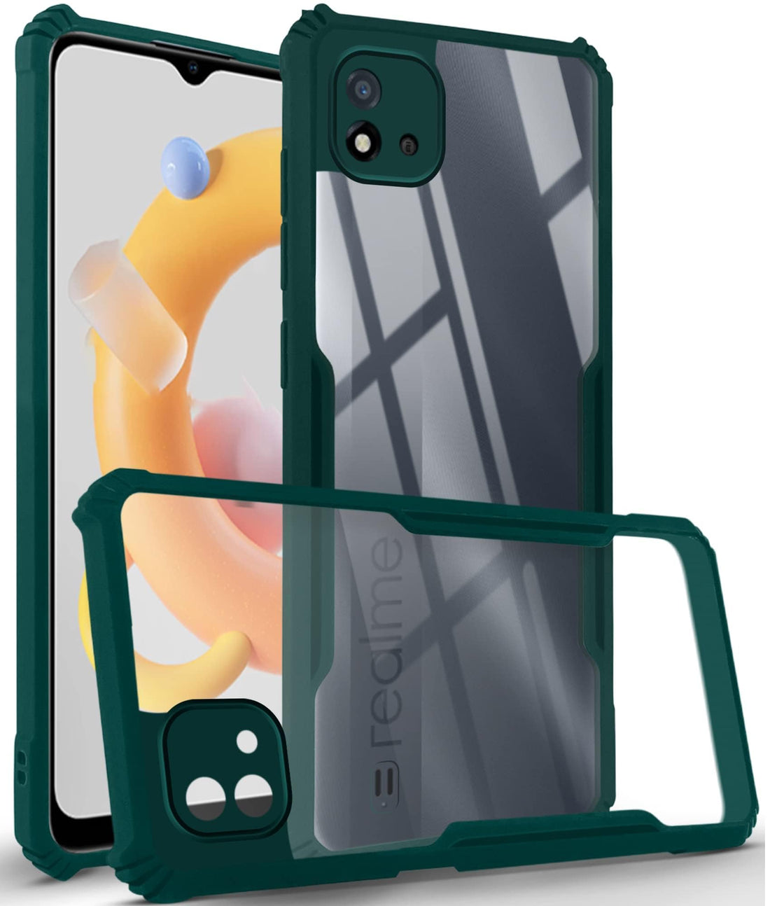 For Realme C20 | Realme C20A Back Cover Case (Crystal Glass Back | Camera Protection | Shockproof Bumpers)