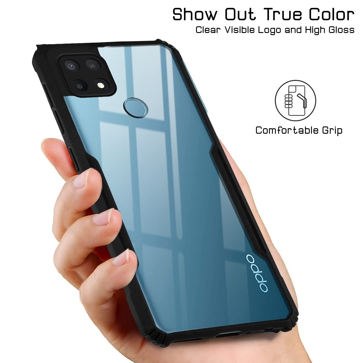 For Oppo A15 | Oppo A15s Back Cover Case (Crystal Glass Back | Camera Protection | Shockproof Bumpers)