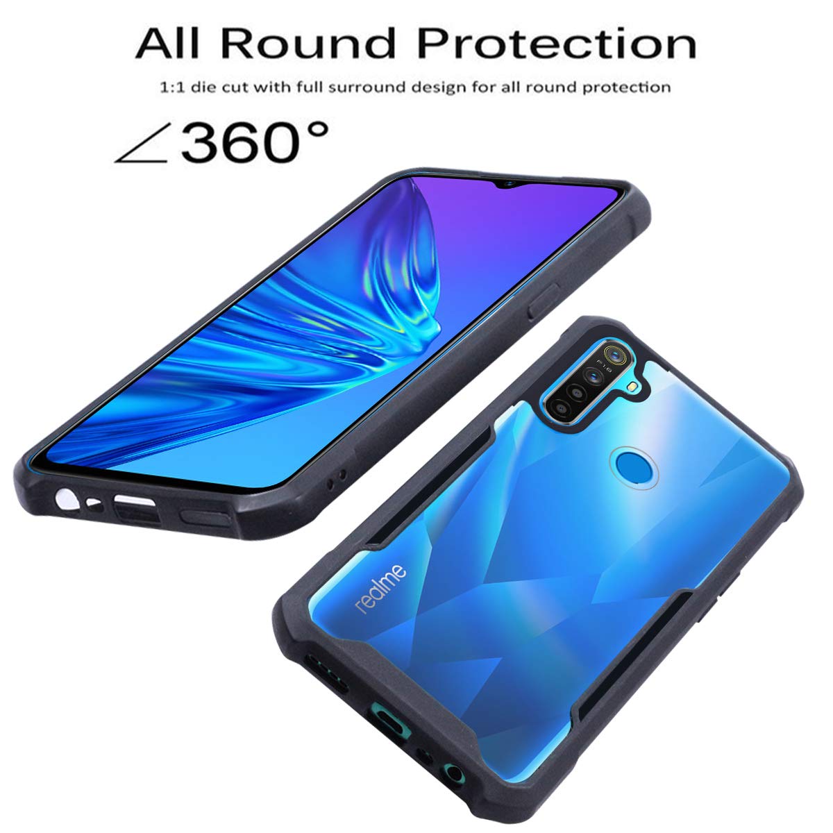 For Realme 5 | Realme 5s | Realme 5i Hard PC Crystal Bumper Shockproof Back Cover Case with Camera Protection (Matte Black)