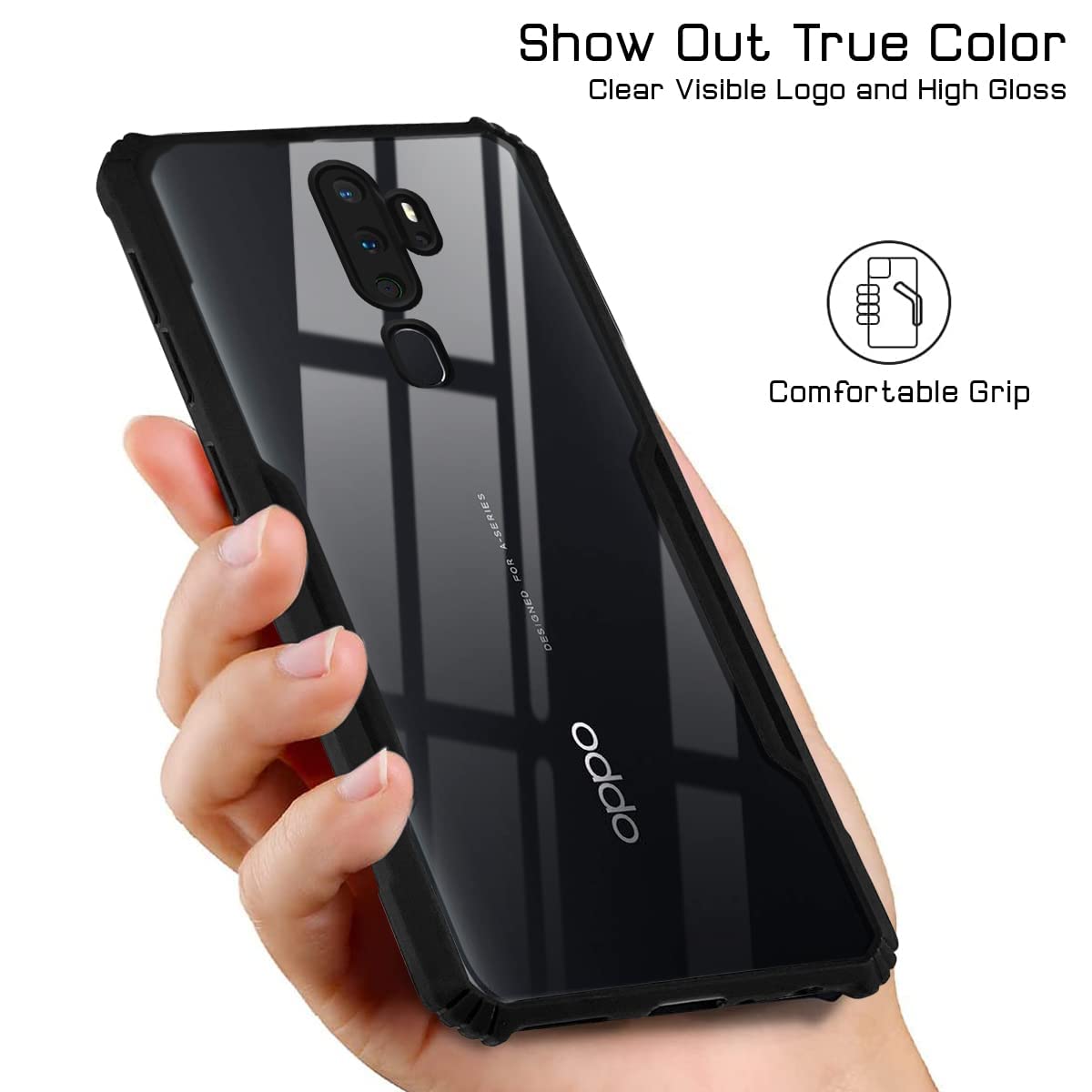 For Oppo A5 (2020) | A9 (2020) Back Cover Case (Crystal Glass Back | Shockproof Bumpers)