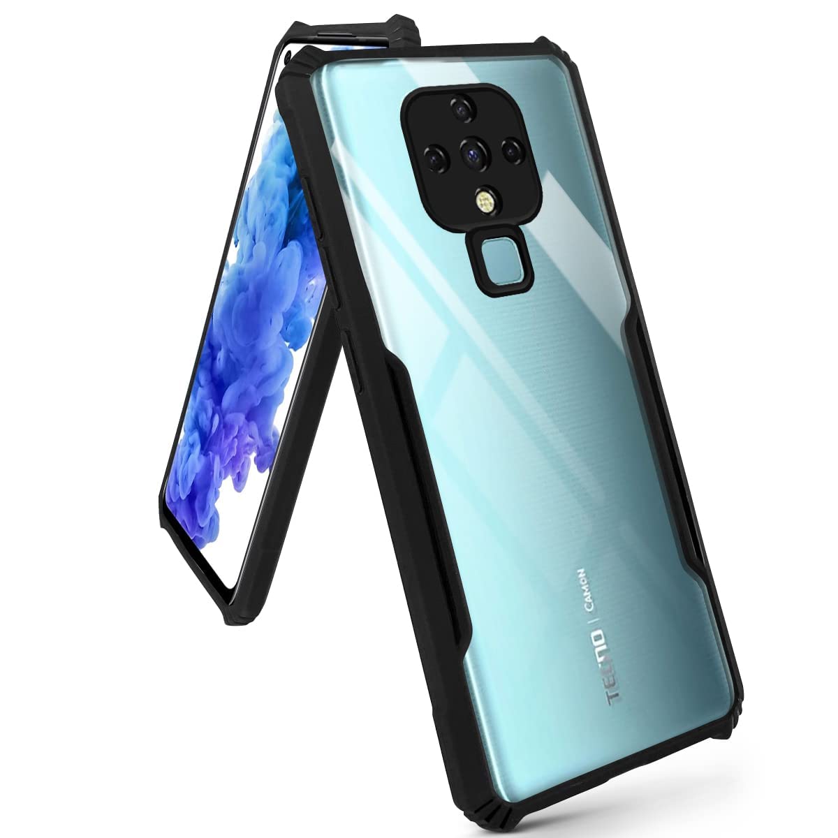 For Tecno Camon 16 Pro | Camon 16 Back Case Cover (Crystal Glass Back | Shockproof Bumpers | Professional Black)
