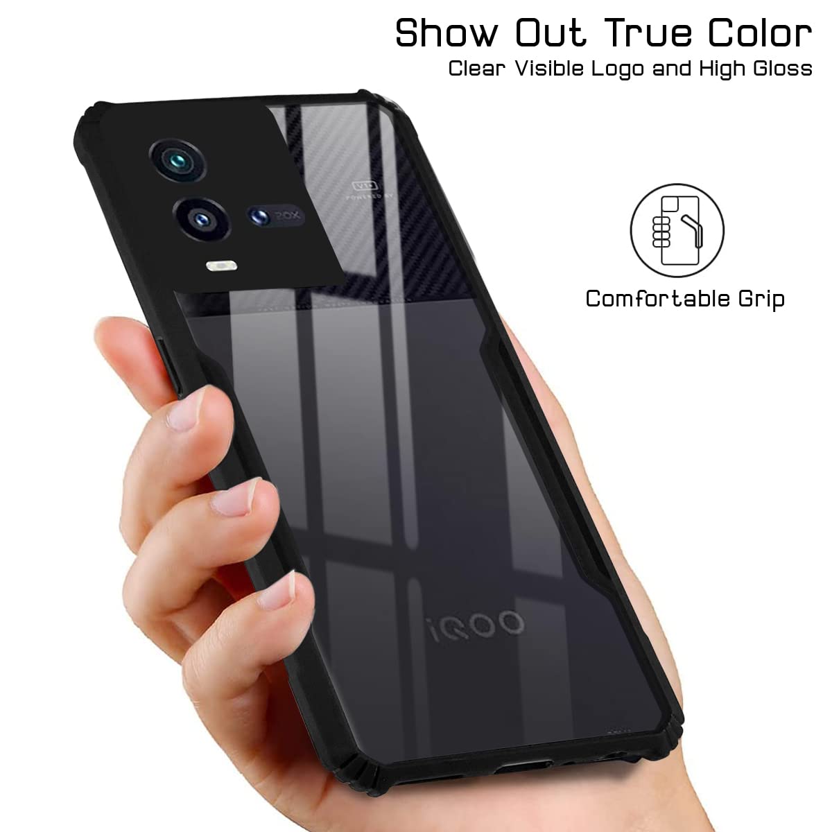 For Vivo iQOO 9T 5G Back Cover Case (Shockproof with Polycarbonate Clear Panel)