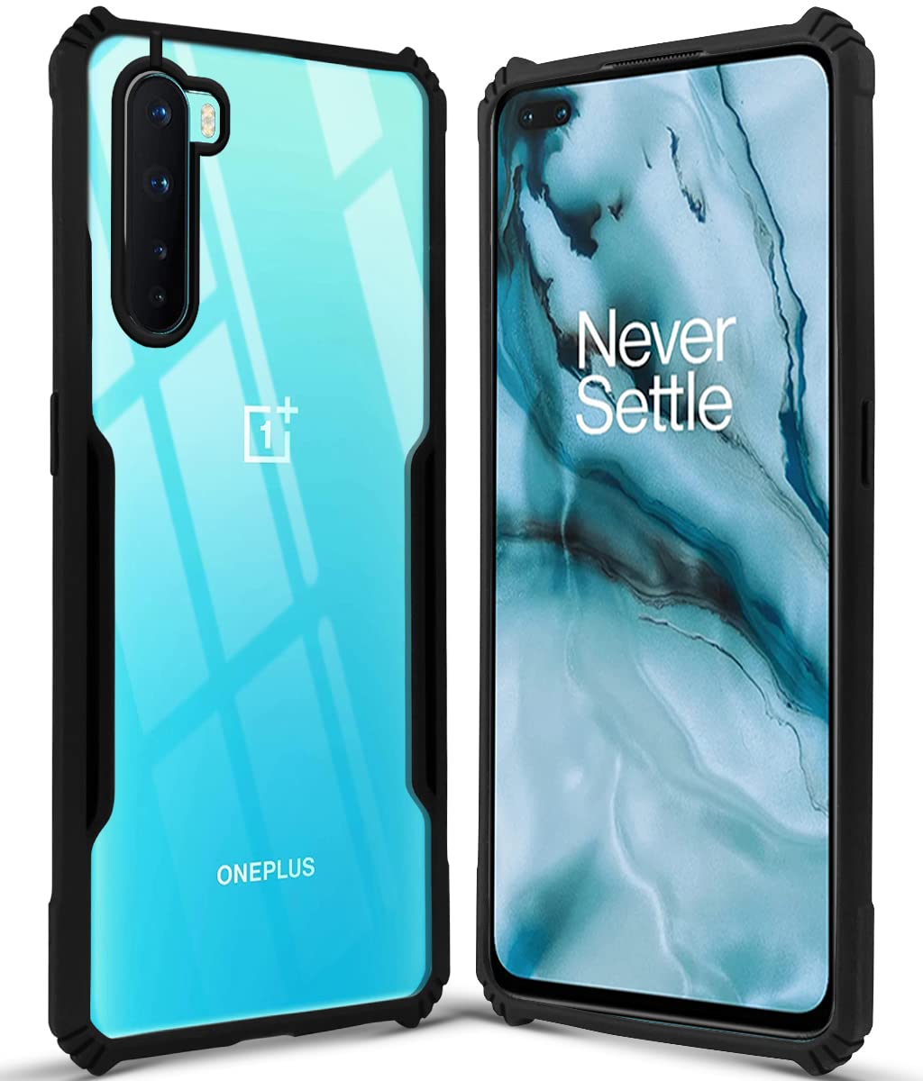 For OnePlus Nord Back Cover Case ( Shockproof with Polycarbonate Clear Panel | Professional Black)
