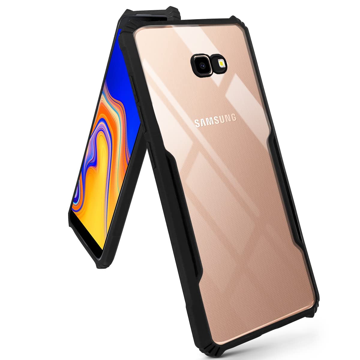 For Samsung Galaxy J4 Plus Back Cover Case (Crystal Glass Back | Shockproof Bumpers)