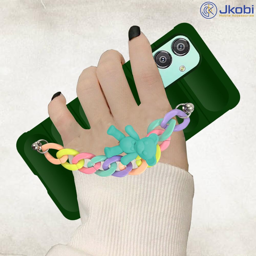 For Samsung Galaxy M15 5G Back Cover Girls Case with Bracelet (Wrist Hanging Chain | Micro-Fiber Cloth Inside | Matte Green )
