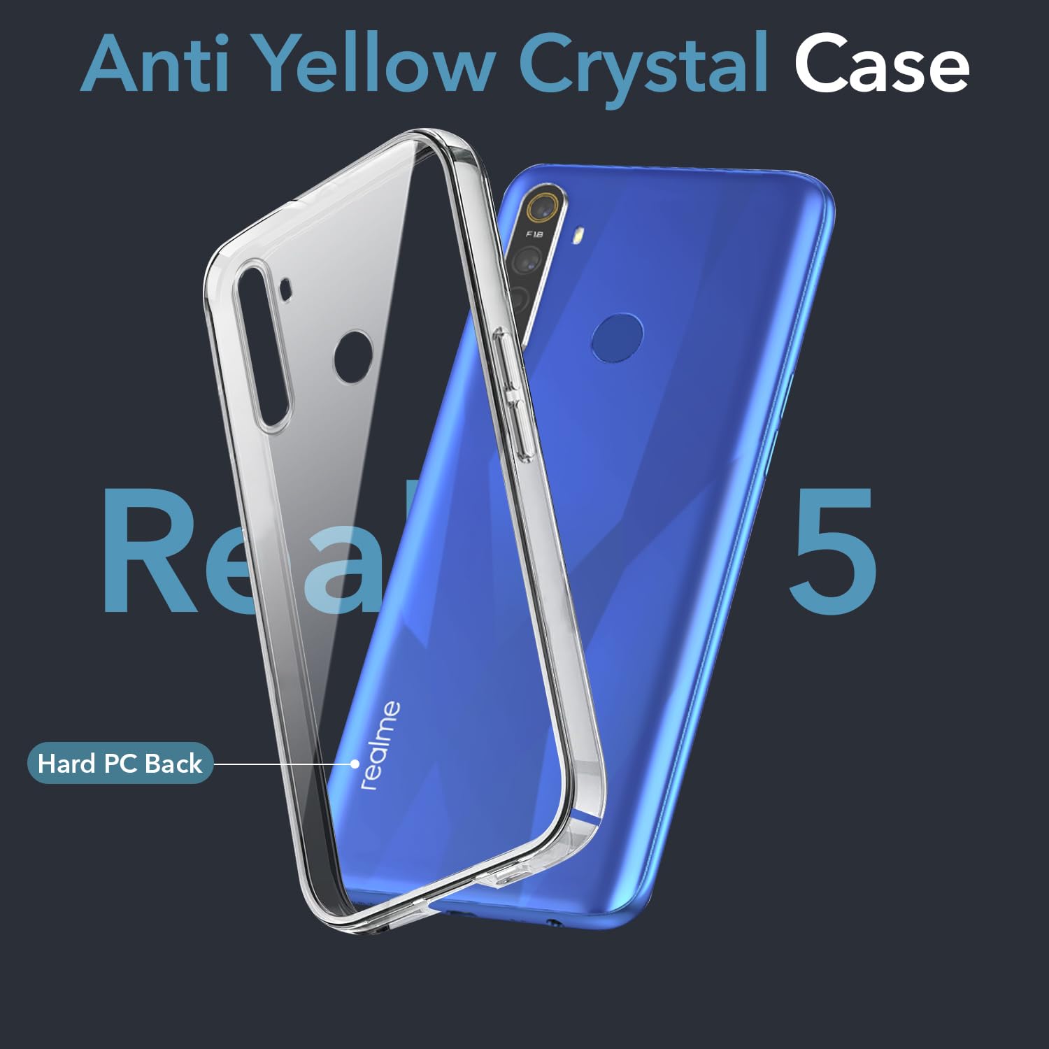 For Realme 5 | 5s | 5i  Back Cover Case Lifetime Anti-Yellow Clear (Sleek Hard Crystal | Shockproof and Camera Protection)