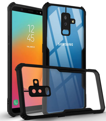 For Samsung Galaxy J8 Back Cover Case (Crystal Glass Back | Camera Protection | Shockproof Bumpers)