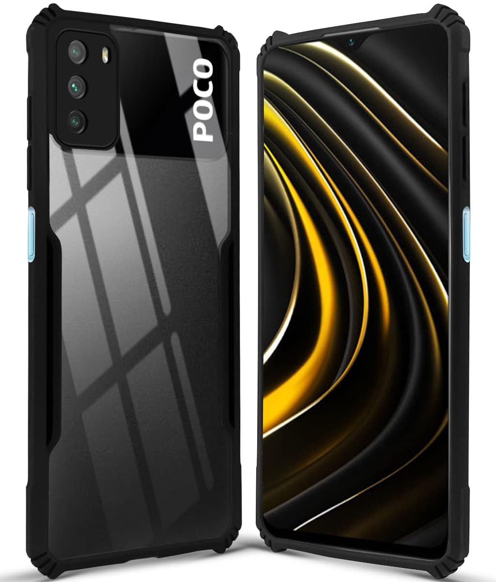For Poco M3 Back Cover Case (Shockproof with Polycarbonate Clear Panel)