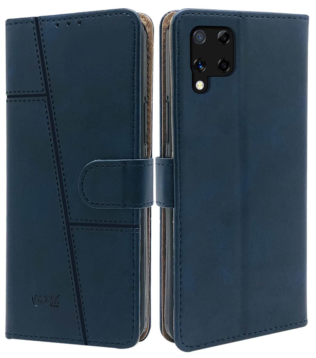 For Realme C15 Flip Cover Case (Stitched Leather Finish | Magnetic Closure | Inner TPU | Foldable Stand | Wallet Card Slots)