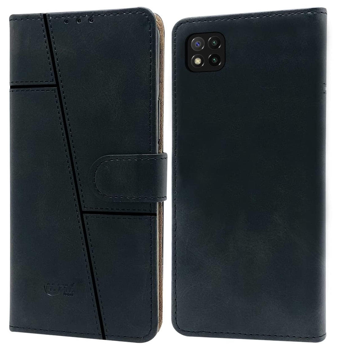 For Poco C3 Flip Cover Case ( Stitched Leather with Magnetic Closure)