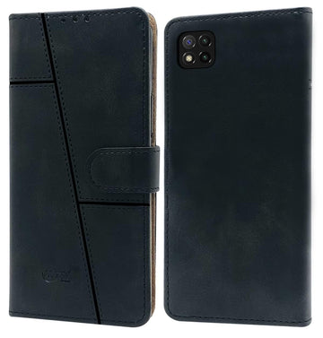 For Poco C3 Flip Cover Case ( Stitched Leather with Magnetic Closure)