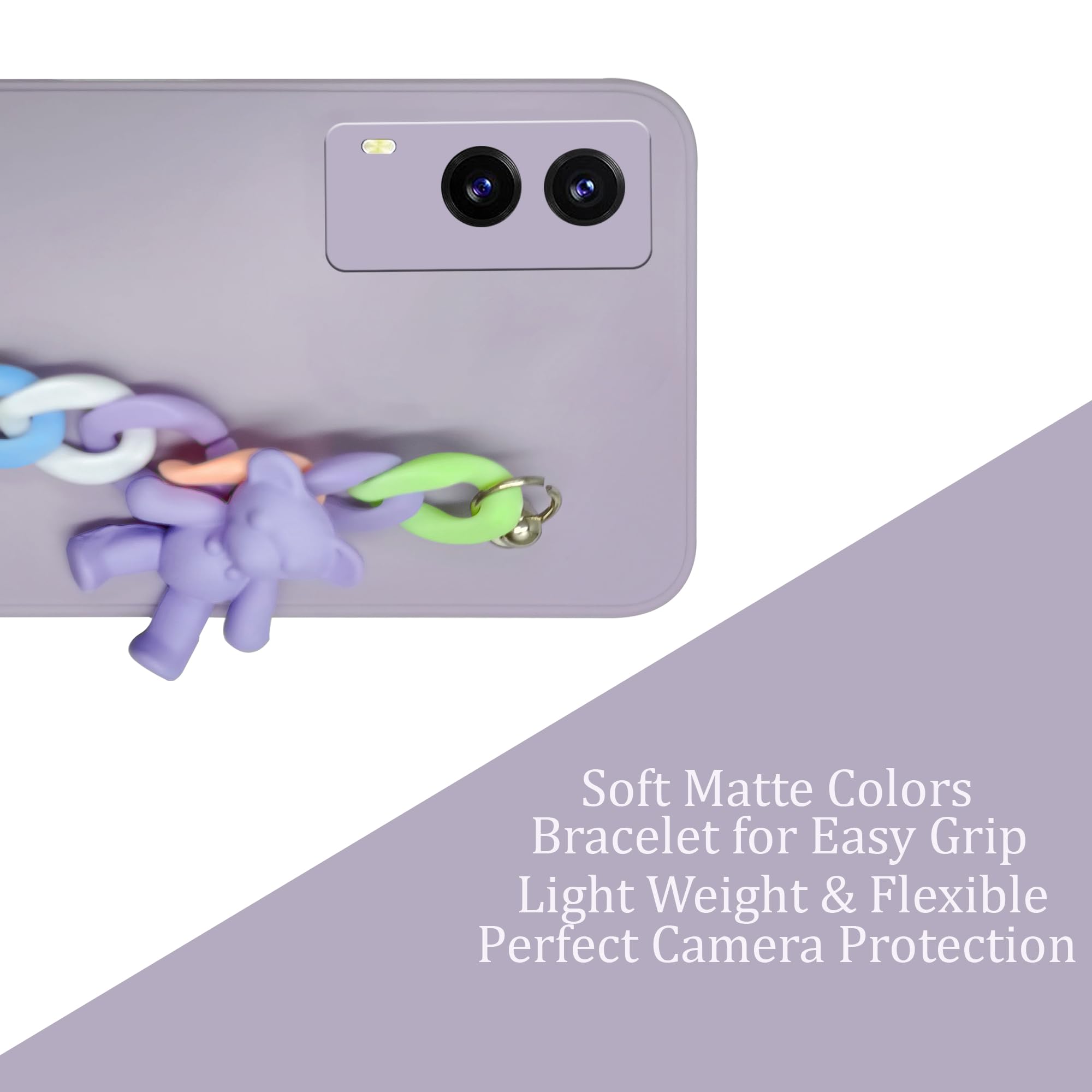 For Vivo V21e 5G Back Cover Girls Case with Bracelet (Wrist Hanging Chain | Teddy Toy Cartoon | Matte Pink)