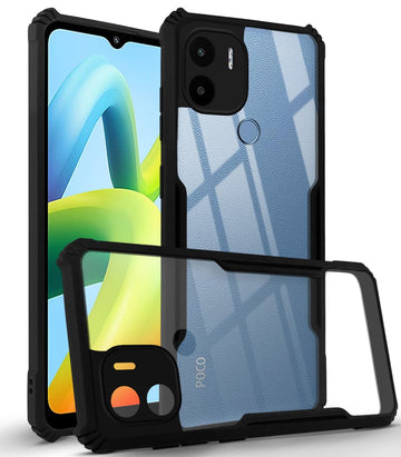For Poco C50 Back Cover Case (Crystal Glass Back | Camera Protection | Shockproof Bumpers)