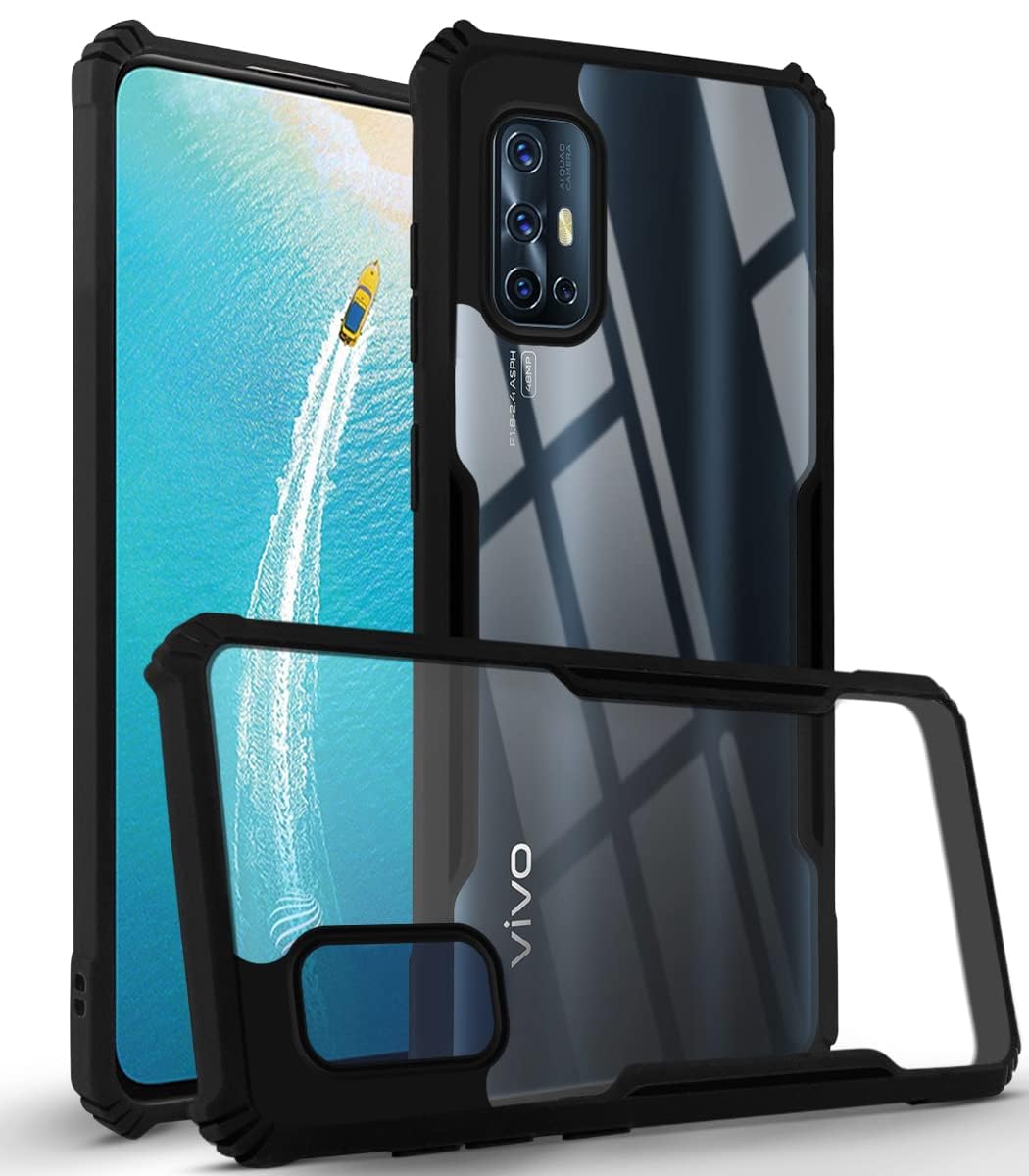 For Vivo V17 Back Cover Case (Shockproof with Polycarbonate Clear Panel | Professional Black)