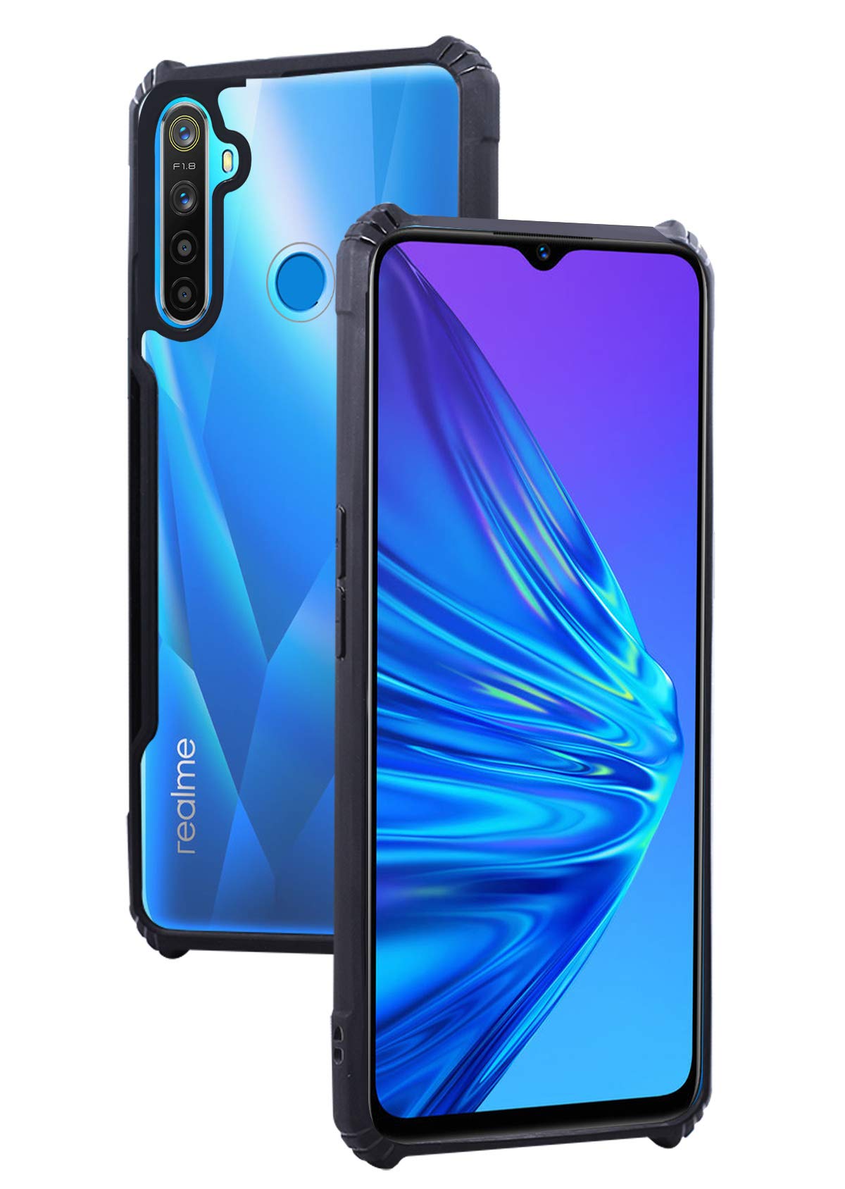 For Realme 5 | Realme 5s | Realme 5i Hard PC Crystal Bumper Shockproof Back Cover Case with Camera Protection (Matte Black)