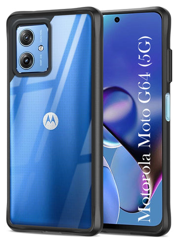 For Motorola Moto G64 5G Back Cover Case (Hybrid Shockproof | Anti Yellow Polycarbonate Panel | Deep Black)