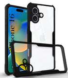 For Apple iPhone 16 Back Case Cover ( Polycarbonate Clear Panel with Shockproof | Black)