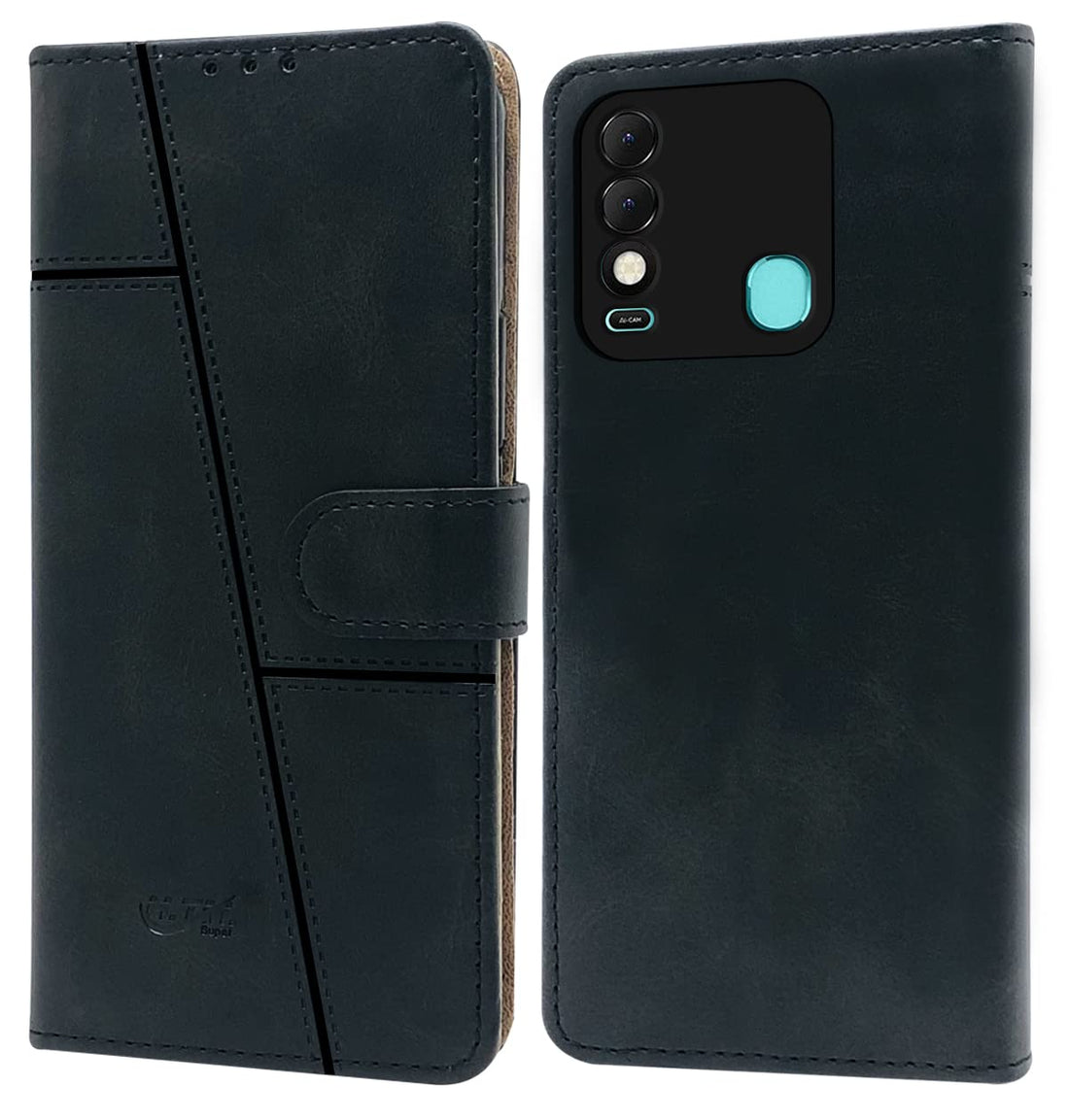 For Tecno Spark 8 Flip Cover Case (Stitched Leather Finish | Magnetic Closure | Inner TPU | Foldable Stand | Wallet Card Slots)