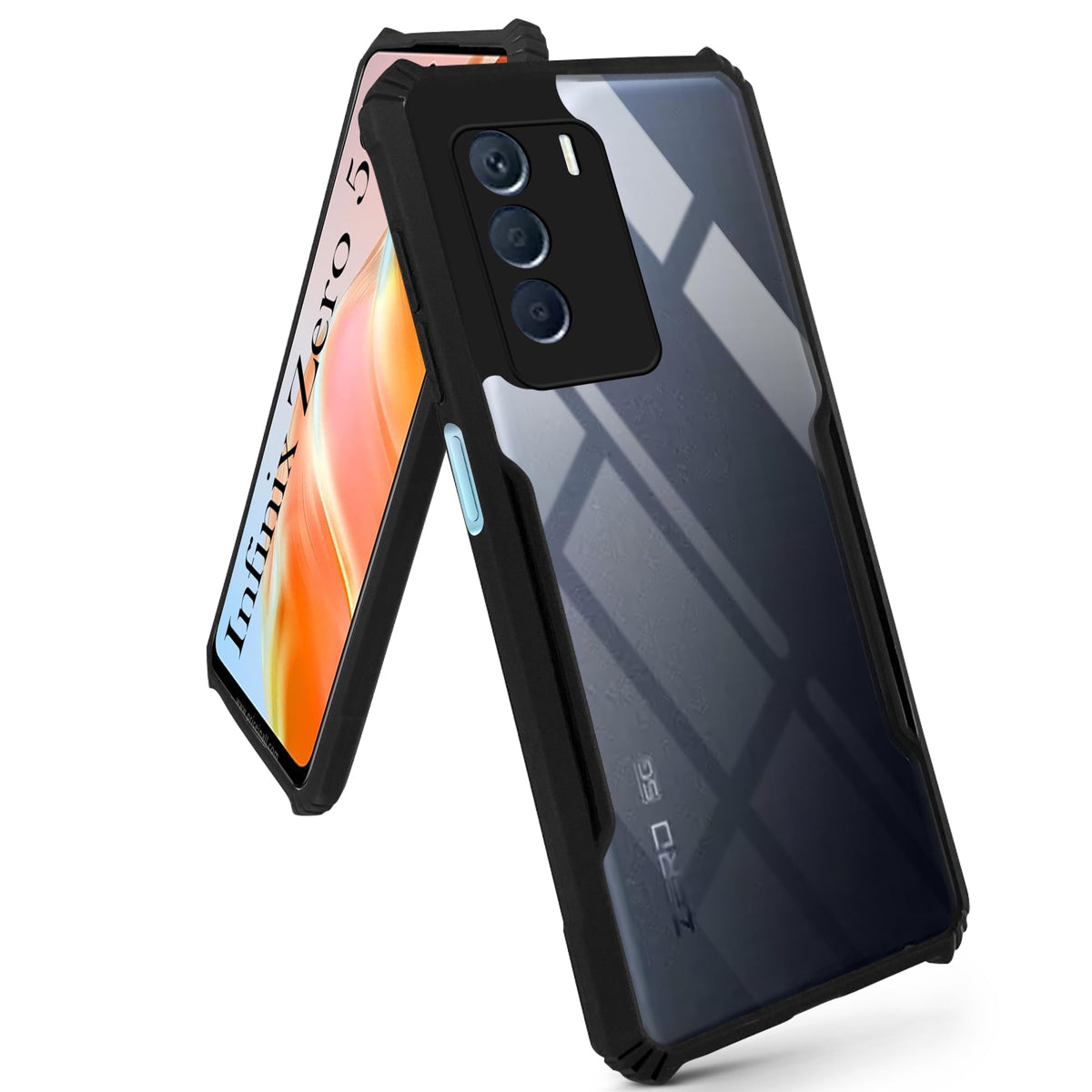 For Infinix Zero 5G Back Cover Case Hybrid (Shockproof with Polycarbonate Clear Panel | Professional Black)