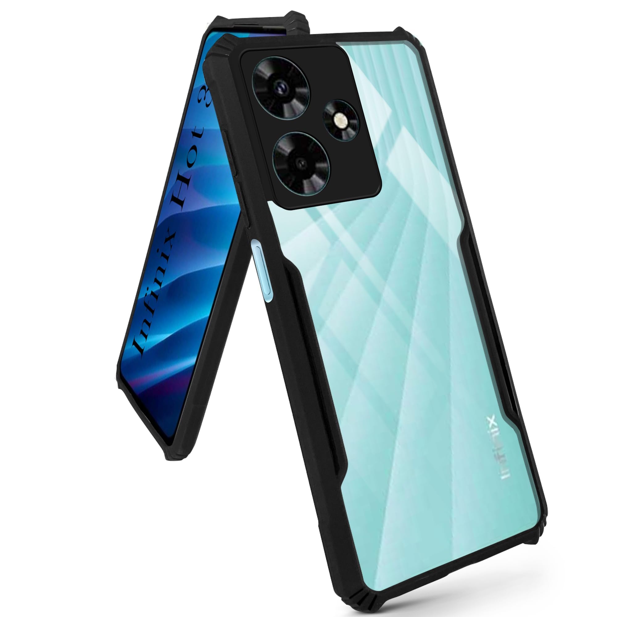 For Infinix Hot 30 Back Cover Case Hybrid (Shockproof with Polycarbonate Clear Panel | Professional Black)
