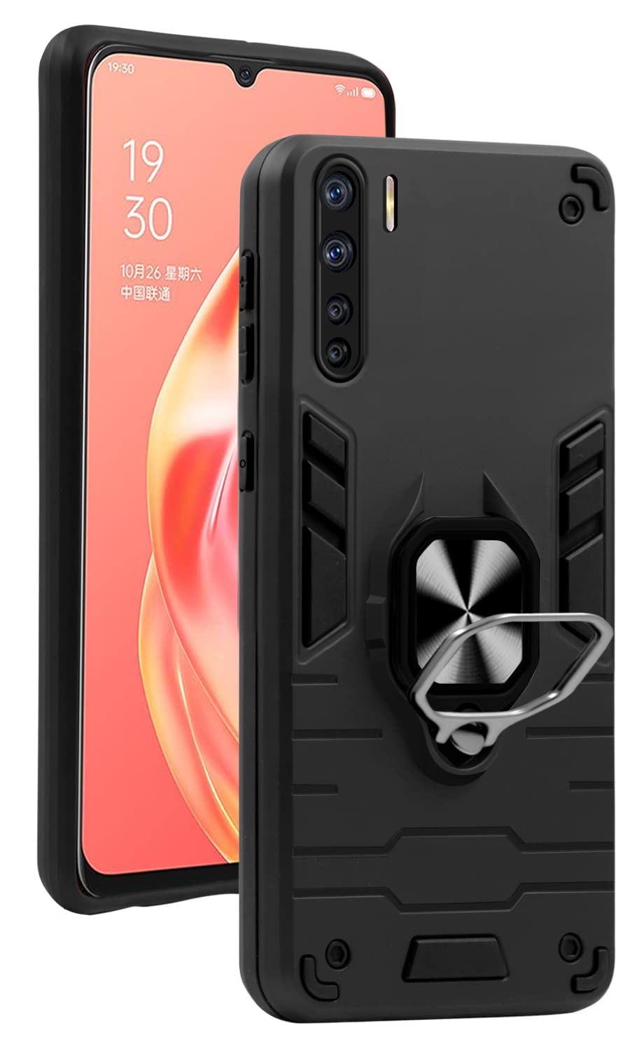 For Oppo A91 Back Cover Case (Dual Layer Hybrid Armor | Ring Holder & Kickstand in-Built | 360 Degree Shockproof Protection)