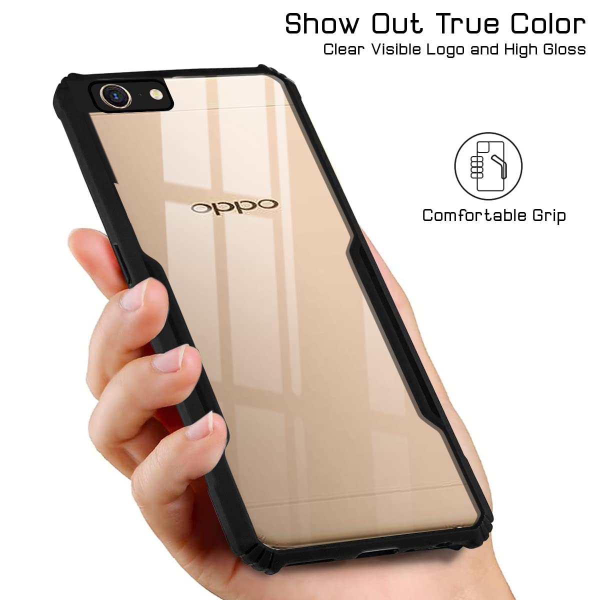 For Oppo A57 Back Cover Case (Shockproof with Polycarbonate Clear Panel | Professional Black)