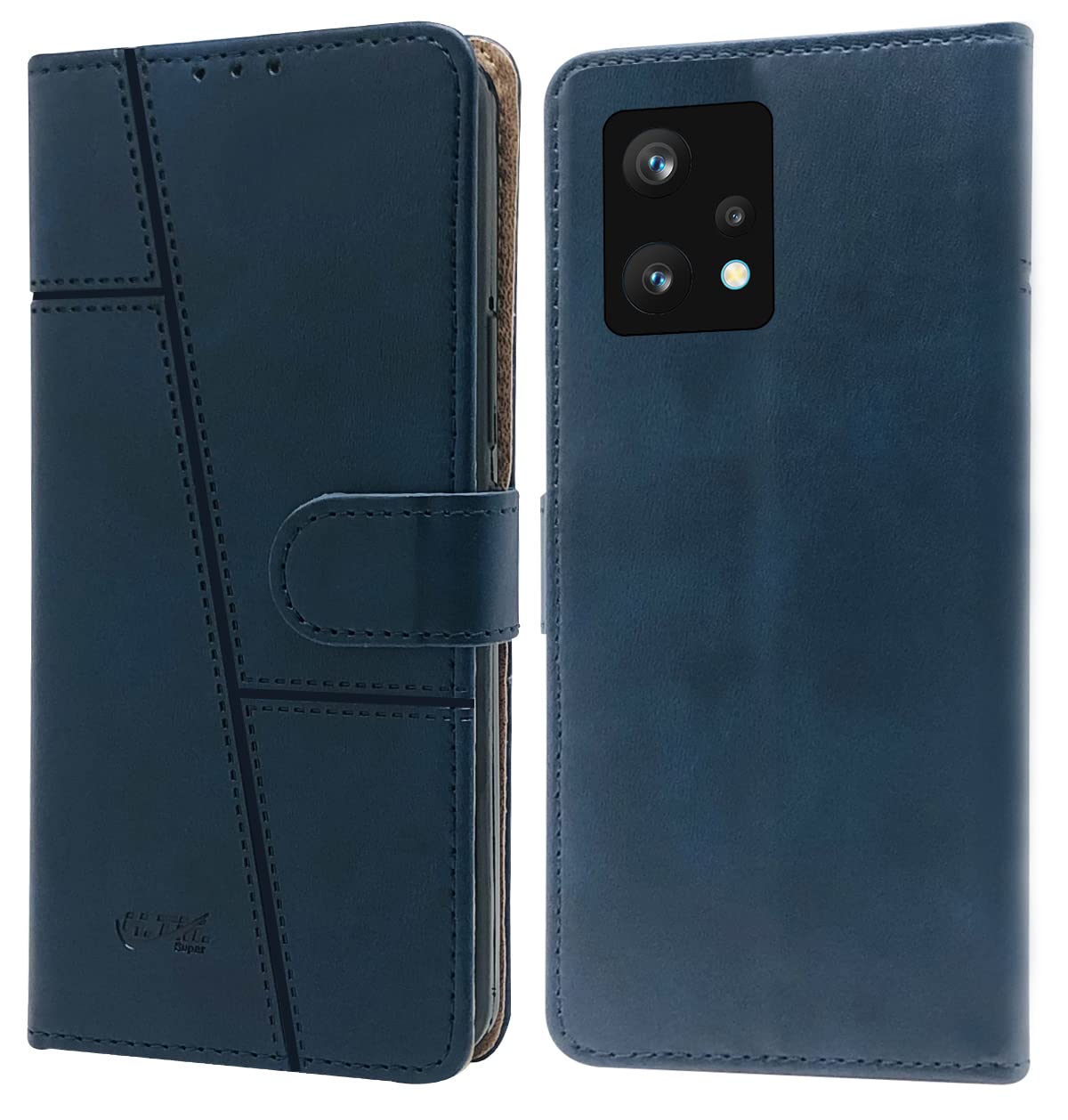 For Realme 9 Pro Flip Cover Case (Stitched Leather Finish | Magnetic Closure | Inner TPU | Foldable Stand | Wallet Card Slots)