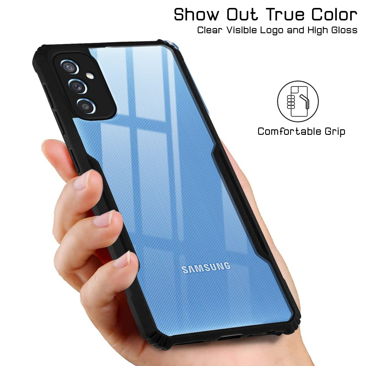 For Samsung Galaxy M52 5G Back Cover Case (Crystal Glass Back | Camera Protection | Shockproof Bumpers | Professional Black)