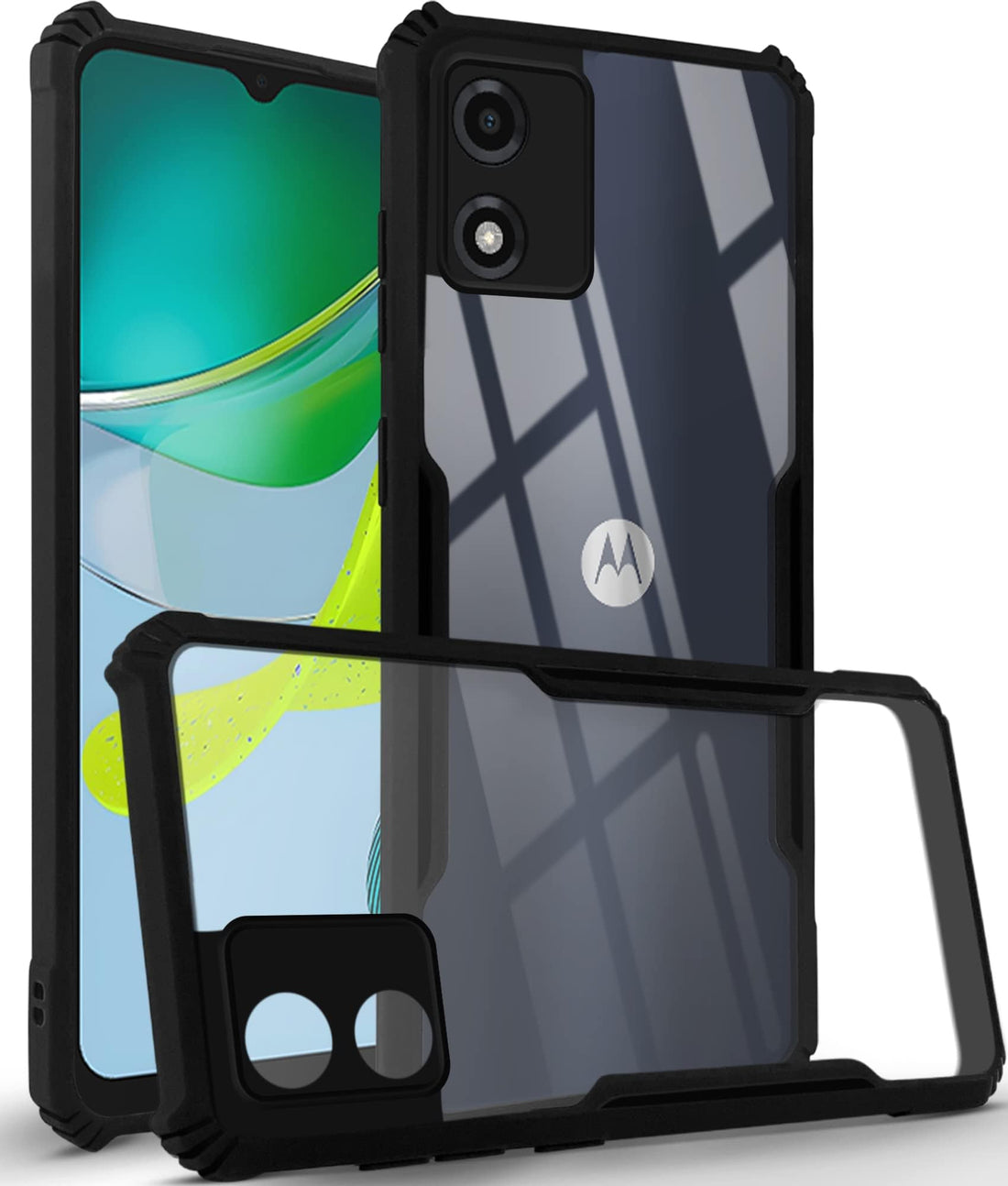 For Motorola Moto E13 Back Cover Case (Shockproof with Polycarbonate Clear Panel)