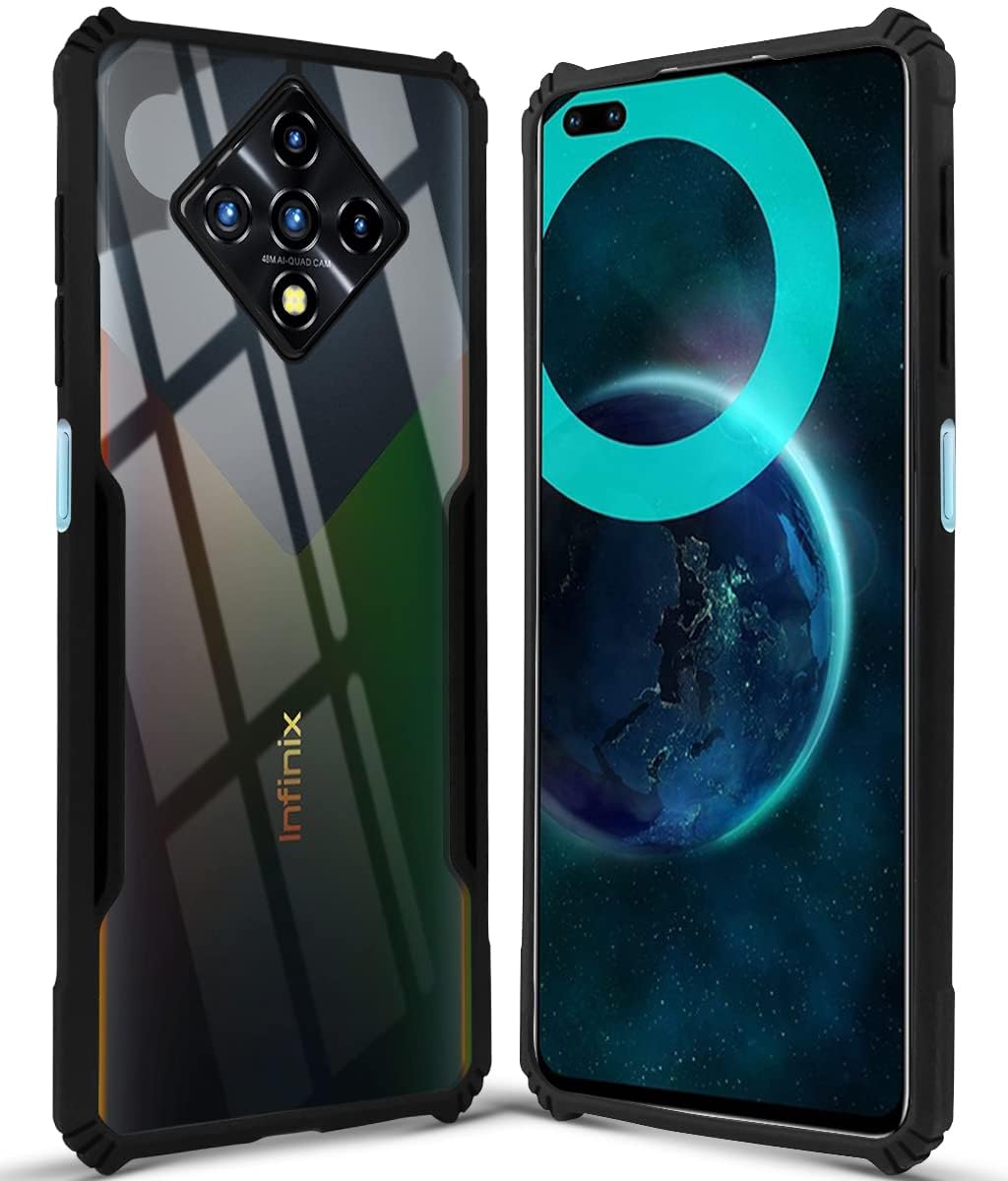 For Infinix Zero 8i | Zero 8 Back Case Cover (Shockproof with Polycarbonate Clear Panel | Professional Black)