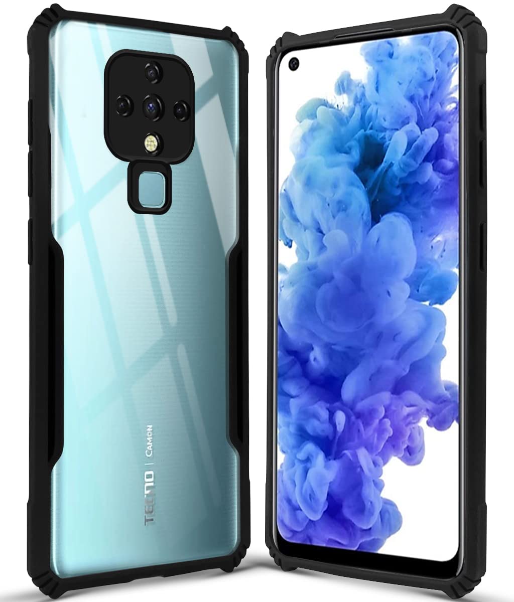 For Tecno Camon 16 Pro | Camon 16 Back Case Cover (Crystal Glass Back | Shockproof Bumpers | Professional Black)