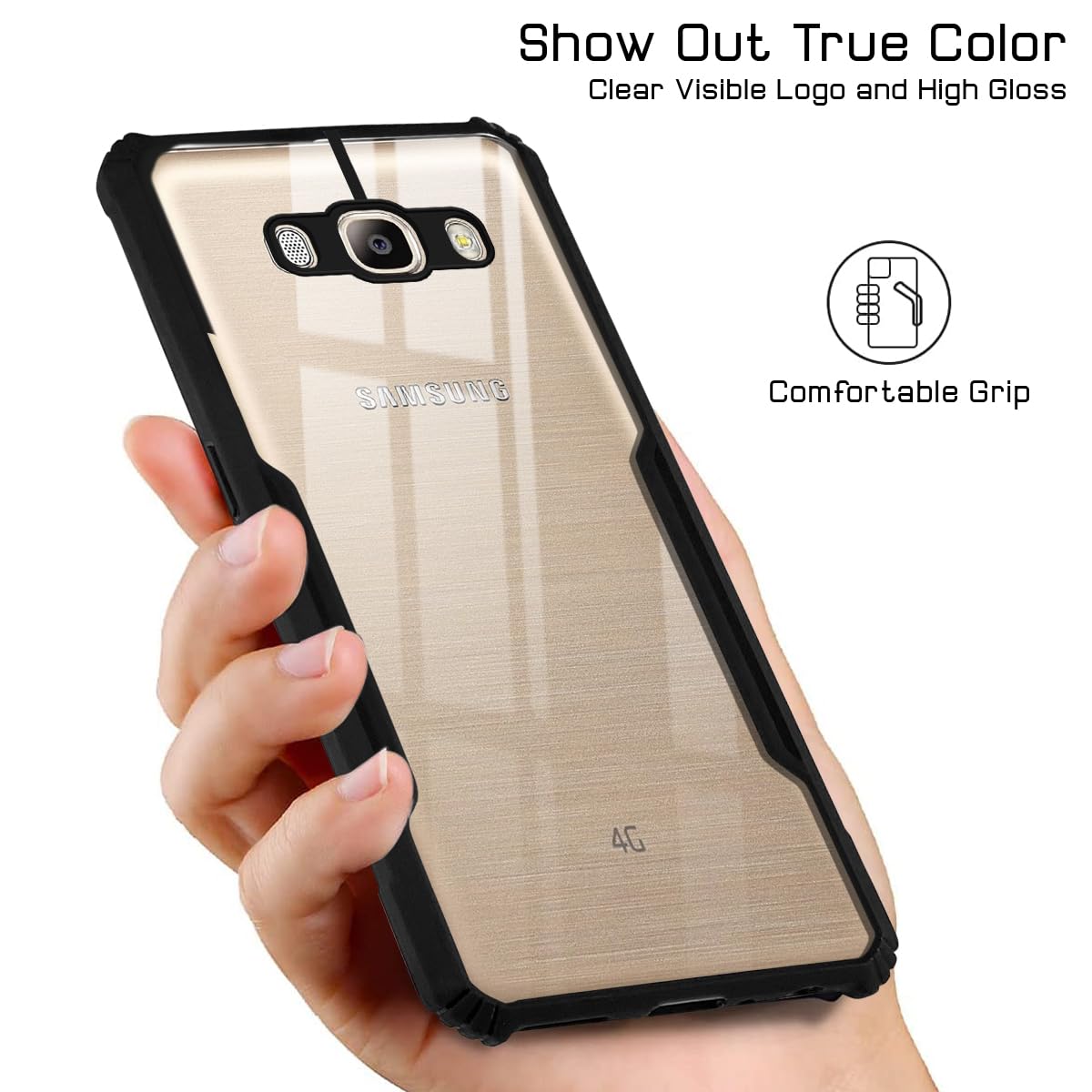 For Samsung Galaxy J7 2016 Back Cover Case( Shockproof with Polycarbonate Clear Panel | Professional Black)