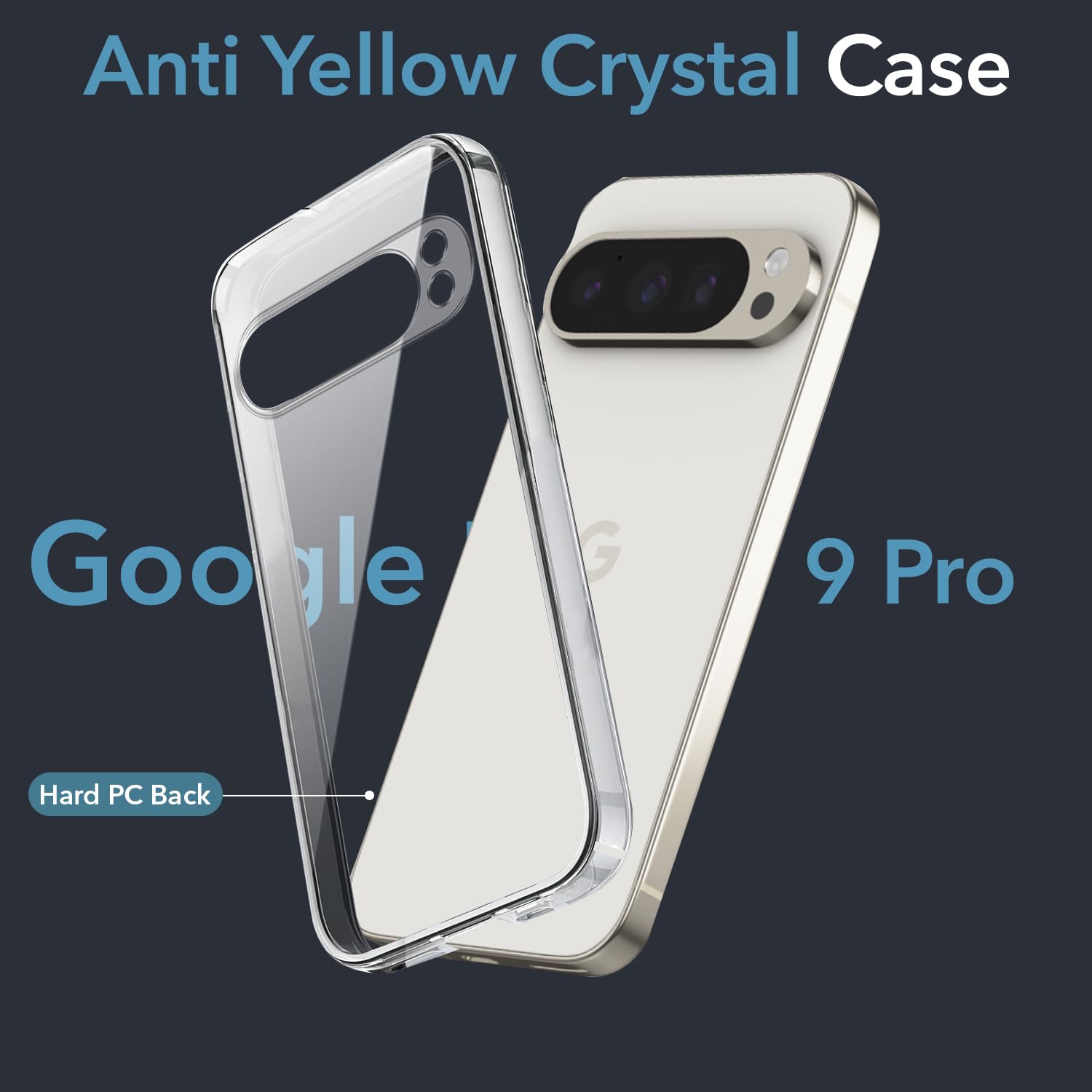 For Google Pixel 9 Pro Back Cover Case Lifetime Anti-Yellow Clear (Sleek Hard Crystal | Shockproof and Camera Protection)