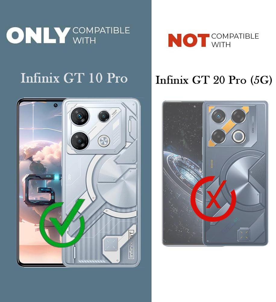 For Infinix GT 10 Pro Back Case Cover (Shockproof with Polycarbonate Clear Panel | Professional Black)